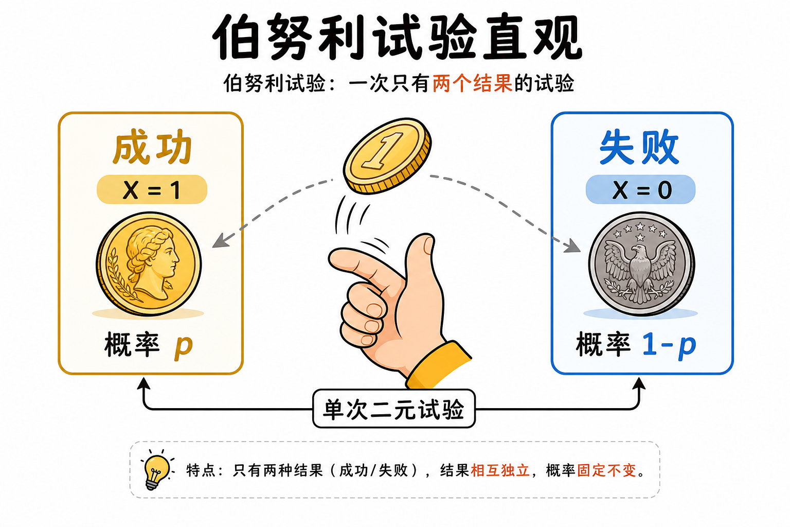 图 1 伯努利试验直观