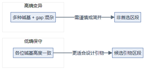 低熵保守区与高熵变异区对引物落点的含义（逻辑图）