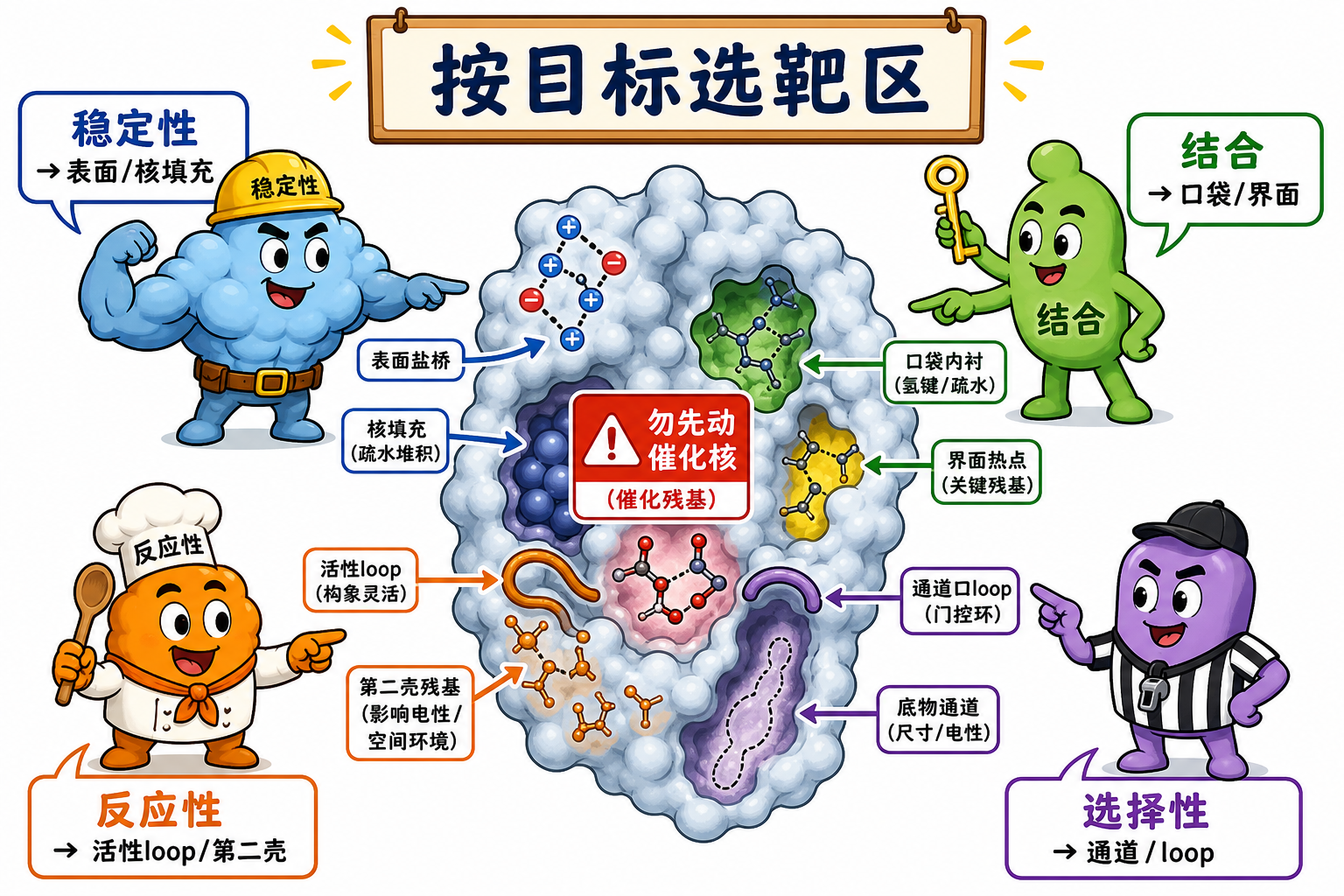图 2　四类目标落到不同工位；催化核默认红牌