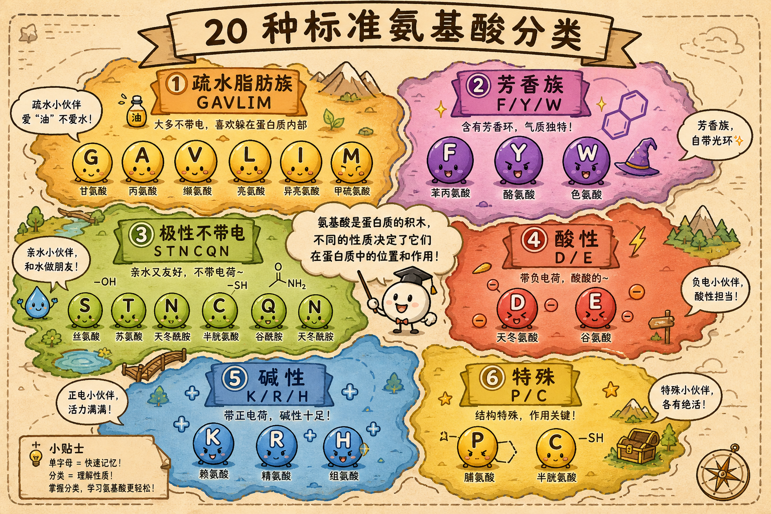 图 2 20 种标准氨基酸分类地图