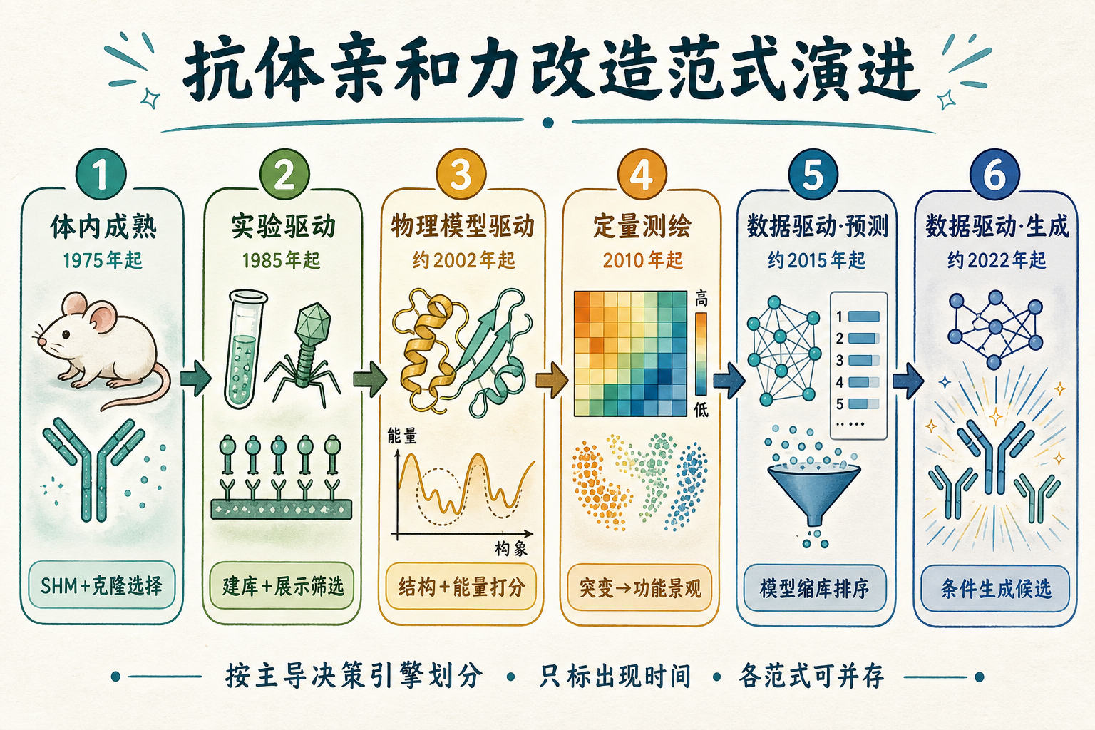 抗体亲和力改造范式演进图