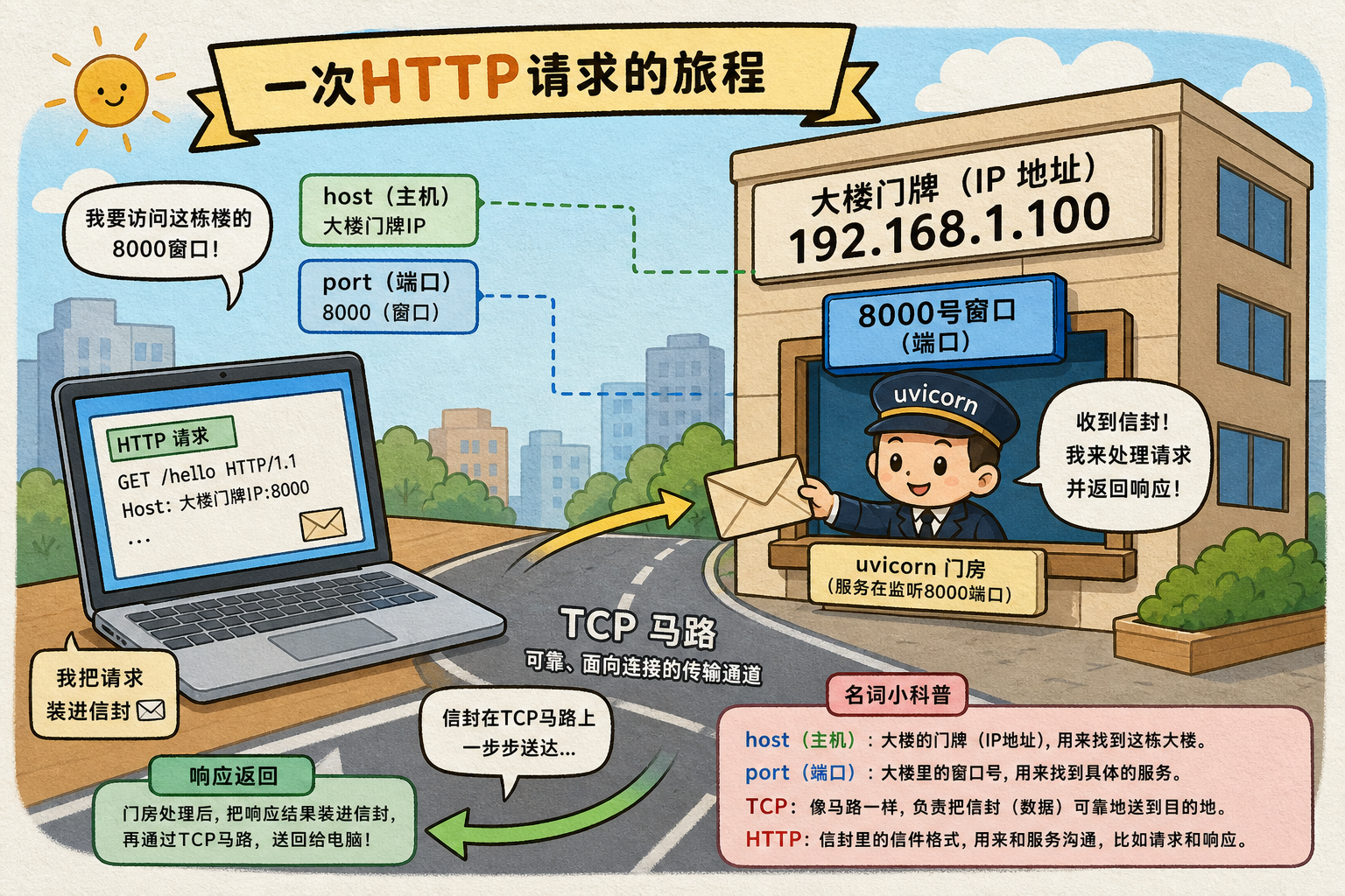 host / port / TCP / HTTP 科普示意