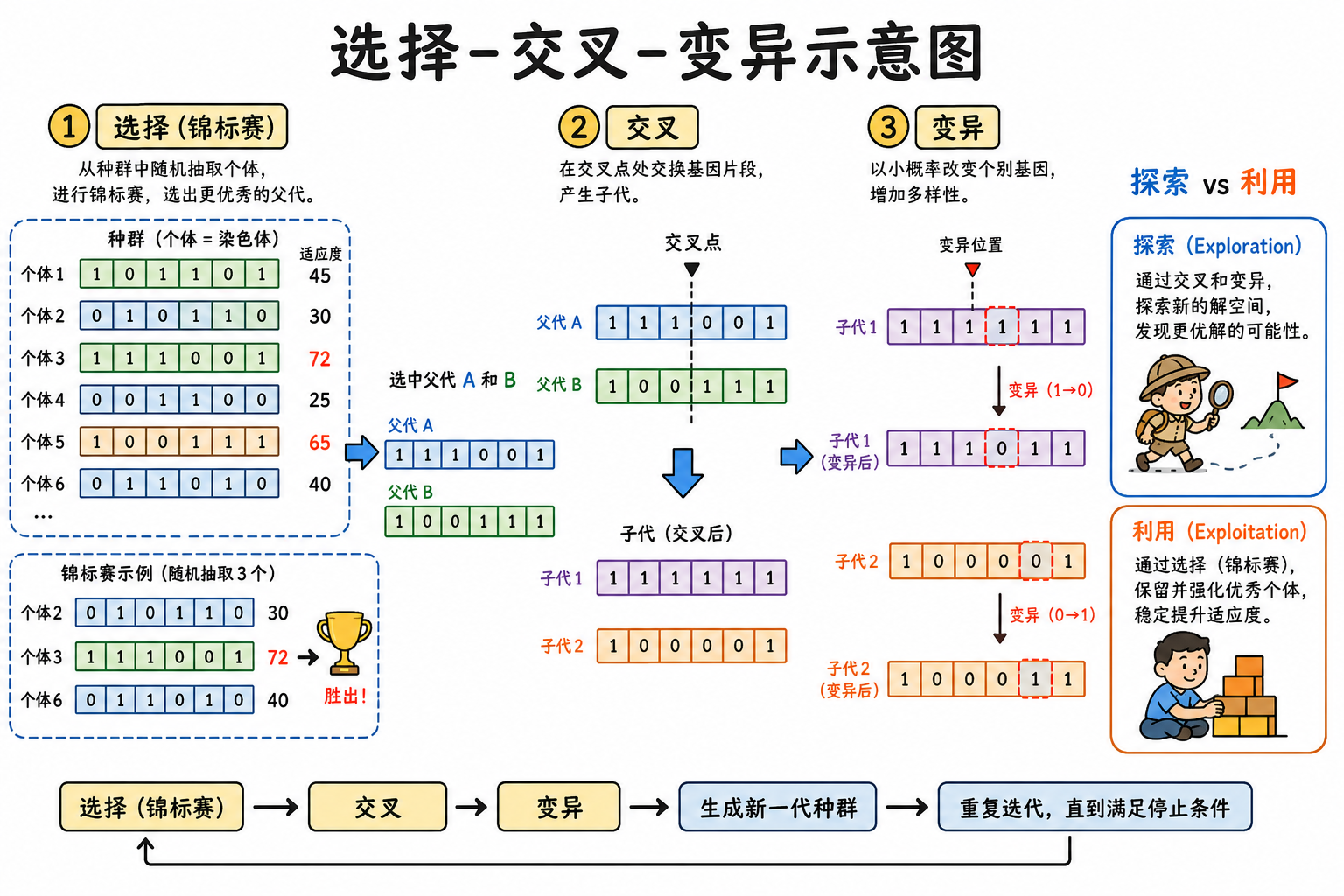 图 3　选择、交叉、变异