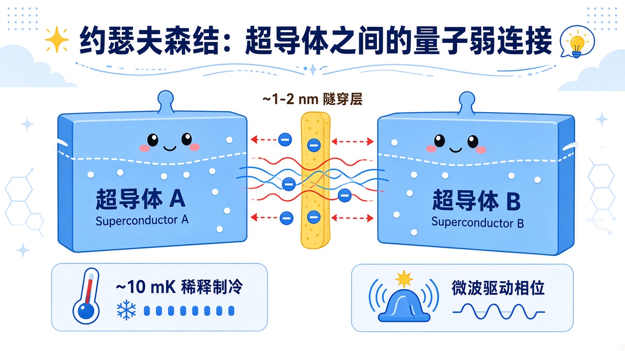 图 1 三明治结构:超导体—绝缘隧穿层—超导体;相位差决定隧穿电流